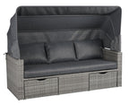 Cuba Canopy Outdoor Patio Conversation Set with Canopy Sofa, Ottoman & 2 Self-Storing Ottomans - Hand-Woven Resin Wicker, UV & Weather Resistant - Charcoal| Ensemble de 3 sièges à auvent Cuba pour la terrasse | CUBG3SET