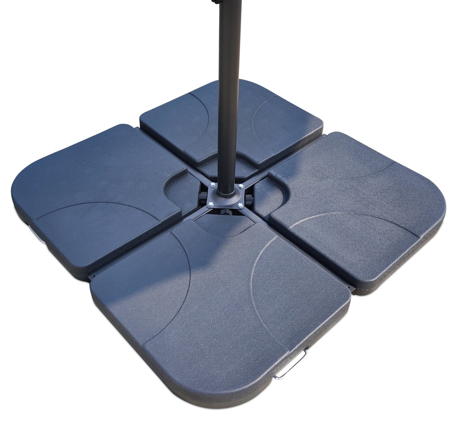 Outdoor Patio 4-Piece Umbrella Base - Weather Resistant Plastic, Universal Fit, Water or Sand Fill Base - Black|Socle de parasol 4 pièces pour la terrasse à l’extérieur, plastique résistant aux intempéries, universel, base remplie d’eau ou de sable - noir