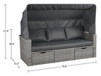 Cuba Canopy Outdoor Patio Conversation Set with Canopy Sofa, Ottoman & 2 Self-Storing Ottomans - Hand-Woven Resin Wicker, UV & Weather Resistant - Charcoal| Ensemble de 3 sièges à auvent Cuba pour la terrasse | CUBG3SET
