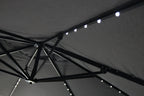 Solar Cantilevered Patio Umbrella - 137"W x 84"H, Steel, Hand Crank, Built-in LED Lights - Grey|Parasol excentré Solar pour la terrasse, 137 po (L) x 84 po (H), acier, manivelle, éclairage à DEL intégré - gris