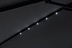 Solar Cantilevered Patio Umbrella - 137"W x 84"H, Steel, Hand Crank, Built-in LED Lights - Grey|Parasol excentré Solar pour la terrasse, 137 po (L) x 84 po (H), acier, manivelle, éclairage à DEL intégré - gris